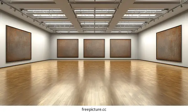 Empty Gallery Interior with Modern Art