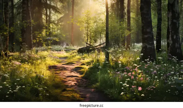 Serene Woodland Trail with Enchanting Light