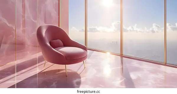 Pink Marble Interior Design with a View of the City