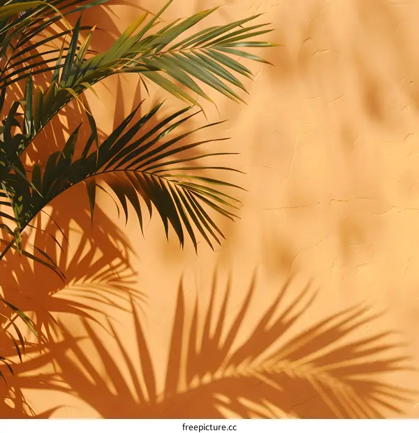 Palm Leaves Shadow on Orange Wall