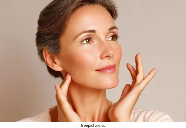 Closeup Portrait of a Caucasian Woman with Aging Skin