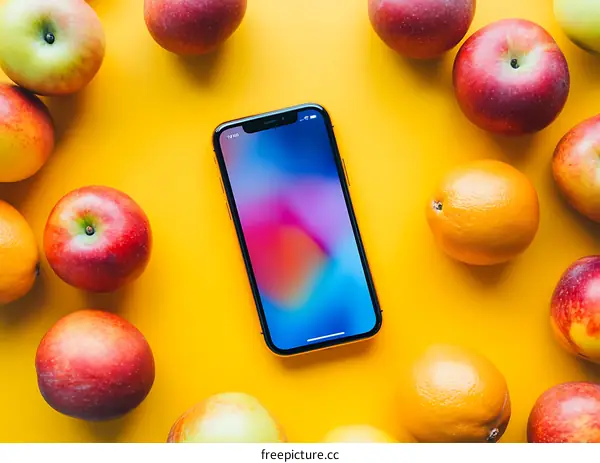 Modern Smartphone Surrounded by Colorful Fruit