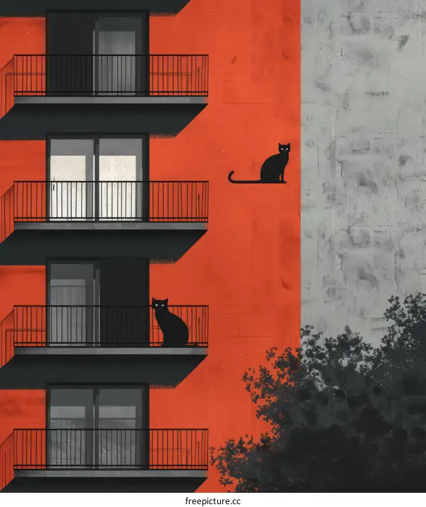 Two Black Cats on an Orange Facade