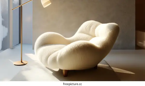Modern Minimalist Cream Fuzzy Chair Interior Design