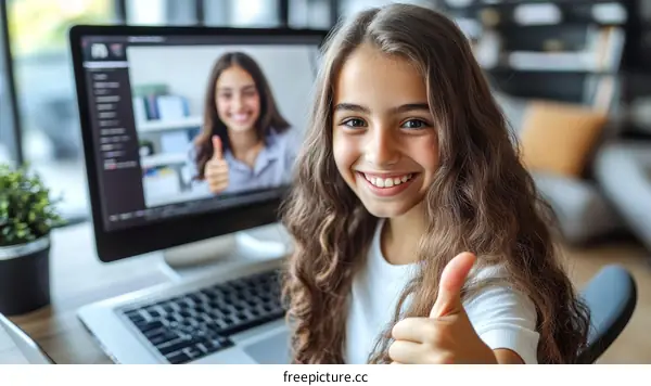 Happy Teenager in a Video Conference