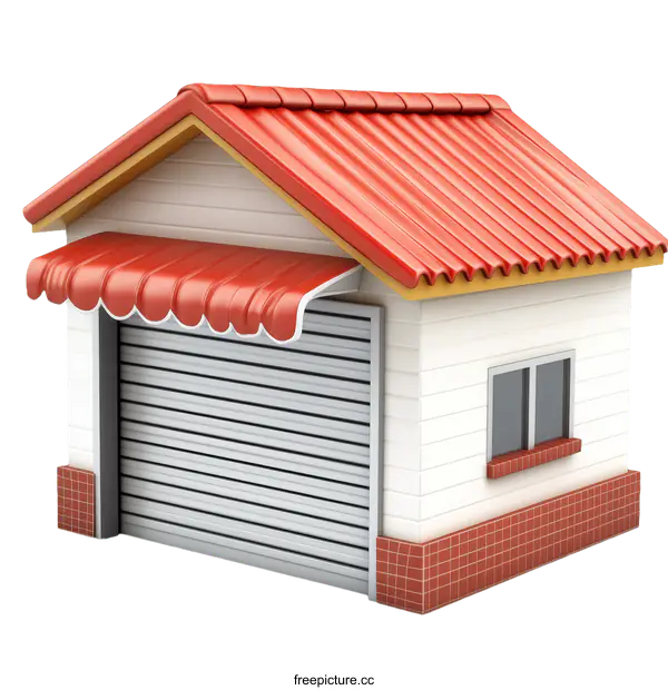 [Transparent Background PNG]3D Illustration of a Small Garage Building