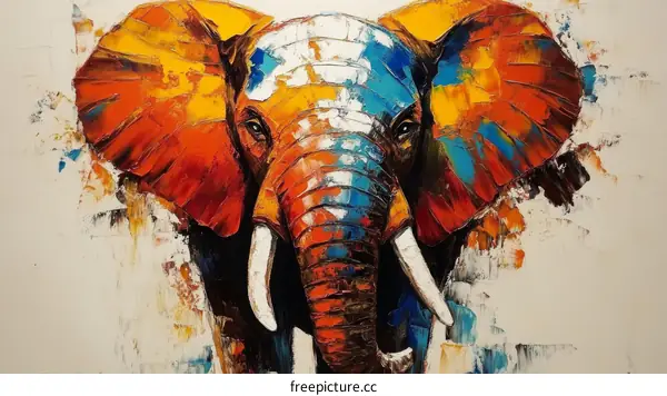 Vibrant Elephant Portrait in Bold Colors