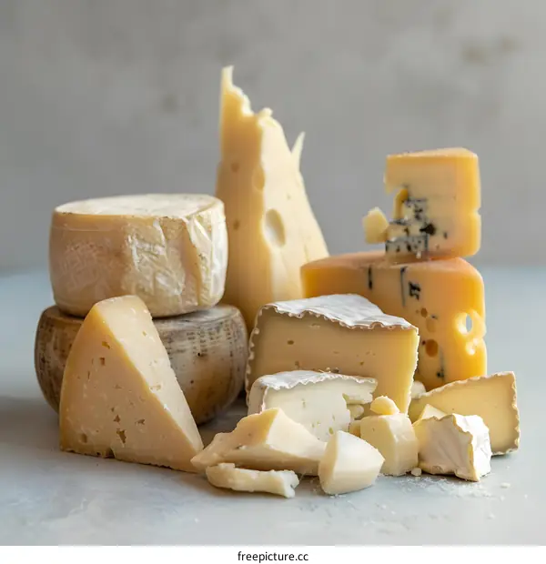 Assortment of Cheeses on a Grey Background