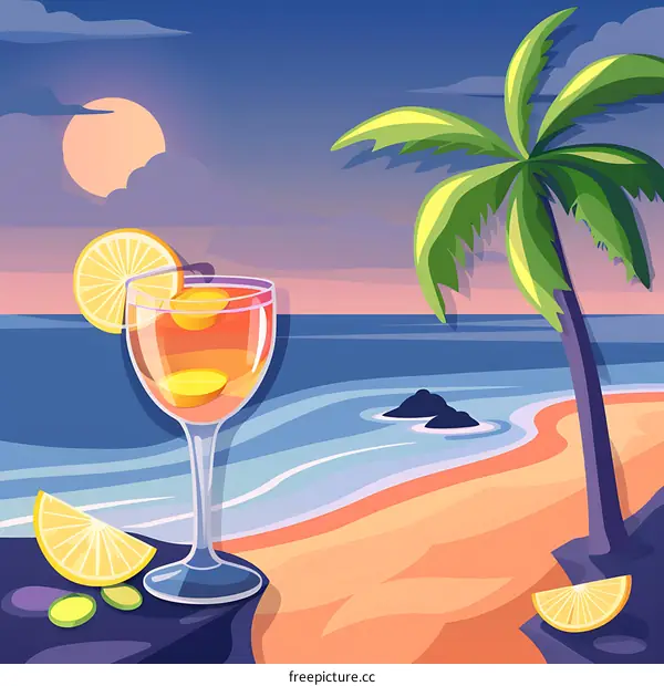 Summer Beach Cocktail Illustration