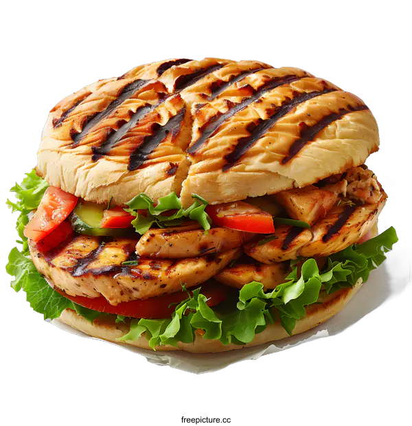[Transparent Background PNG]Grilled Chicken Sandwich on White Background