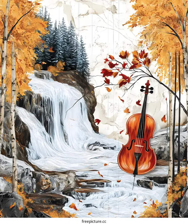 Cello and Waterfall in Autumn