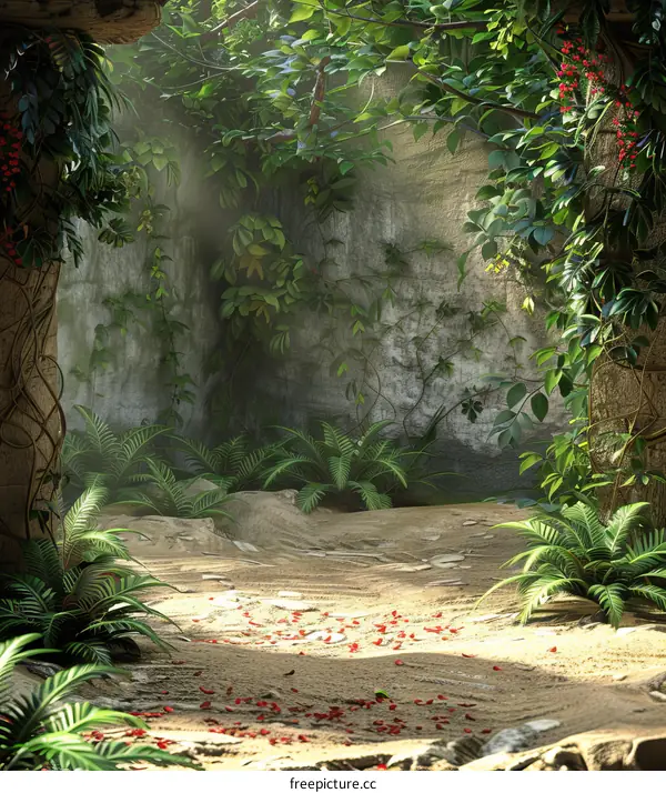 Ancient Ruins Overgrown with Tropical Plants