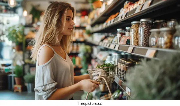 Young Blonde Woman Shopping for Groceries in a Grocery Store
