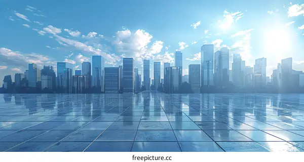 Modern City Skyline Empty Plaza View