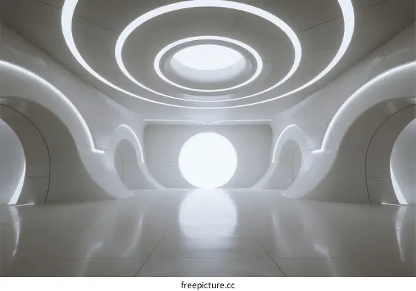 Futuristic White Circular Corridor with Bright Center Lighting