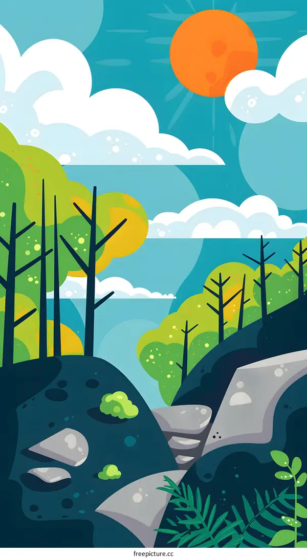 Summer Sunny Day Landscape Illustration