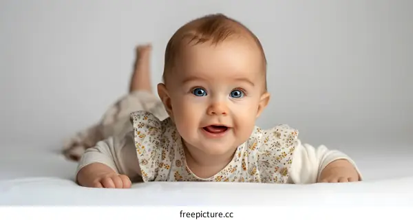 Cute Baby Girl With Blue Eyes Smiling