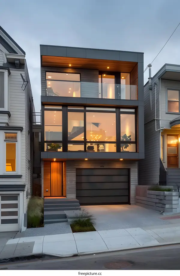 Modern House with Large Windows and Garage