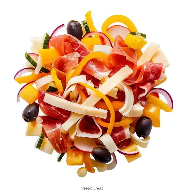 [Transparent Background PNG]Close up of Prosciutto, Cheese and Vegetables