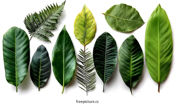 Arrangement of Various Colorful Leaves on White Background