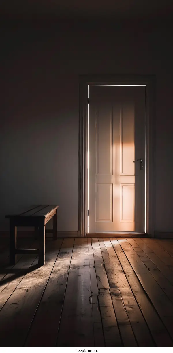 Wooden Floor with Light Shining Through Open Door