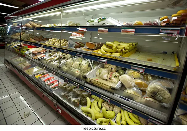 Refrigerated Shelving Displaying Produce and Food