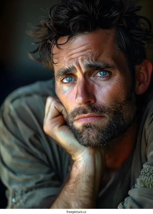 Portrait of a Man with Blue Eyes and a Beard