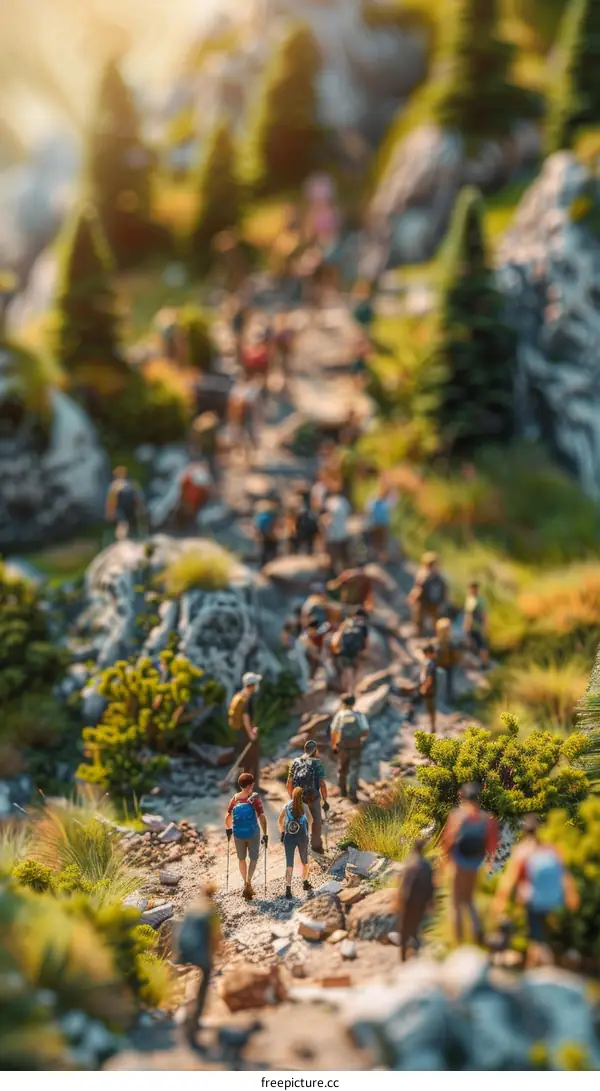 Miniature People on a Rocky Mountain Path