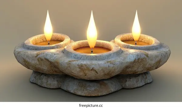Three Candles in Stone Candleholder