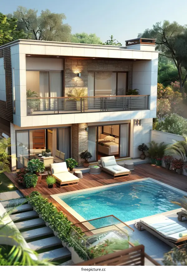 Modern Villa with Swimming Pool and Patio Design