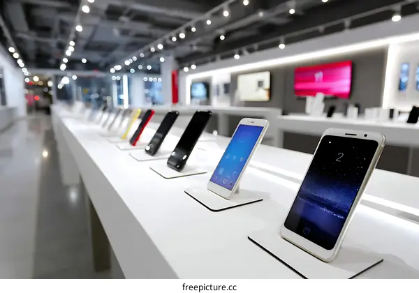 Modern Smartphone Display in a Retail Store