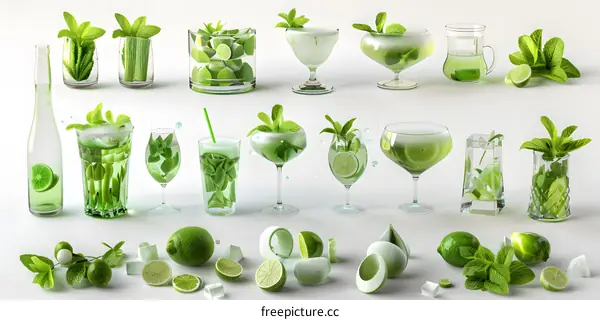 Mint and Lime Cocktail with Ice Cubes