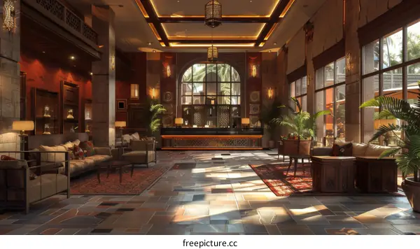 Luxury Hotel Lobby Interior Design Illustration