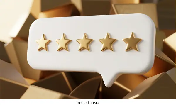 Five Golden Star Rating Symbol in Speech Bubble