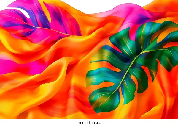 Vibrant Tropical Silk Fabric with Vivid Colors