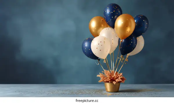 Gold and Navy Balloons Festive Arrangement