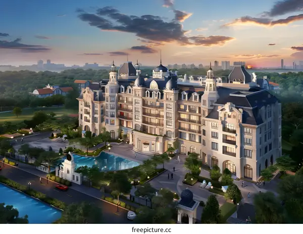 Luxury Architectural Design of Classic European Style Building with Swimming Pool