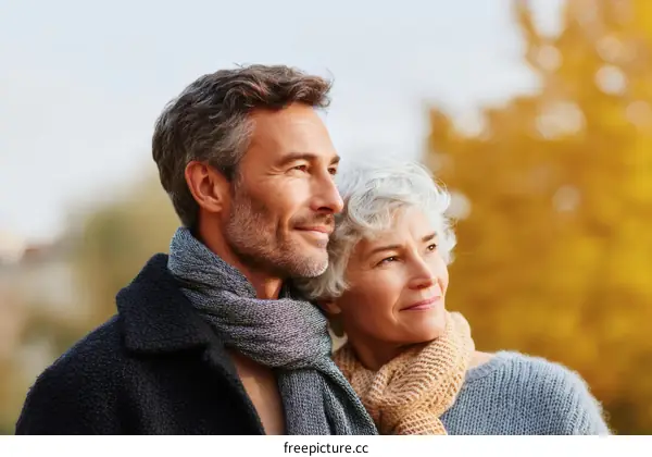 Couple in Autumn Park Romantic Moment