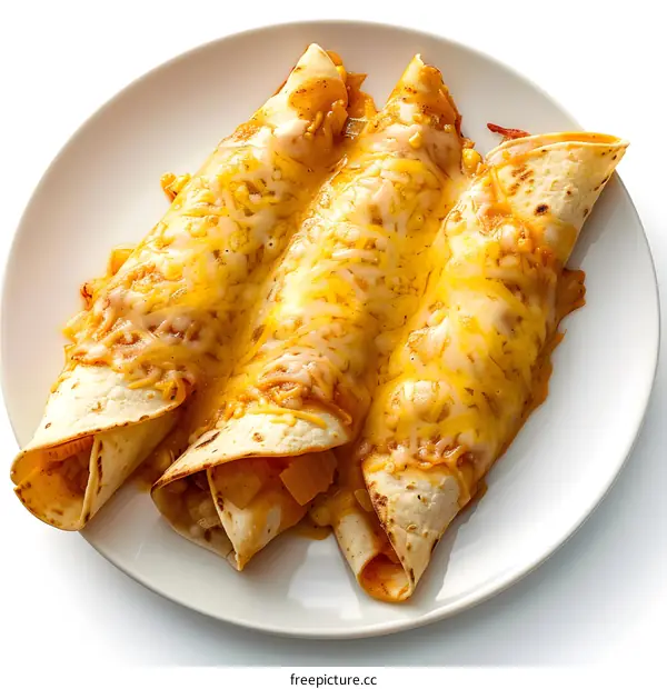 Three cheese enchiladas on white plate