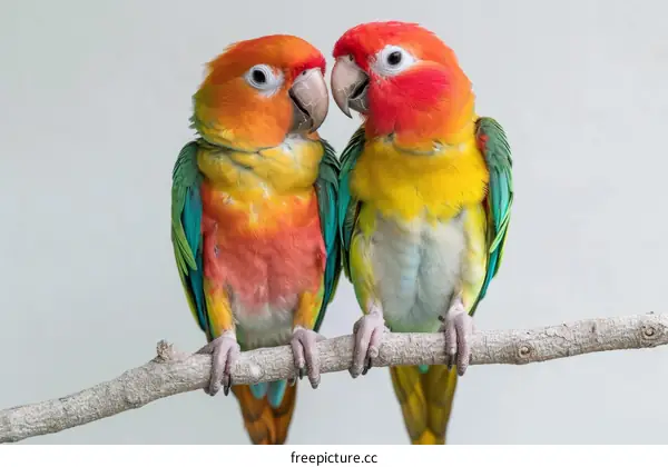 Two Vibrant Parrots Perched on a Branch