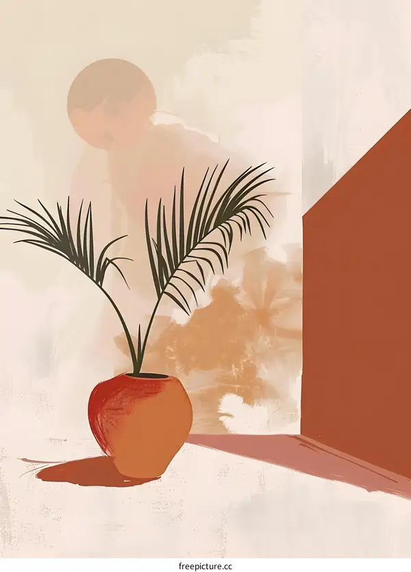 Minimalist Abstract Art Palm Plant In Pot