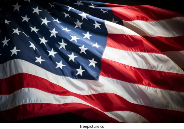 Close up of American flag waving in the wind