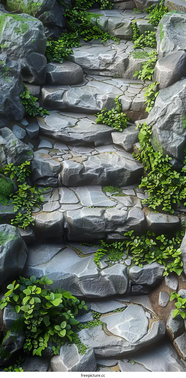 Moss Covered Stone Steps in a Garden