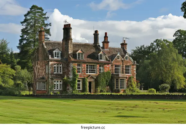 An Old English Country House with a Large Lawn