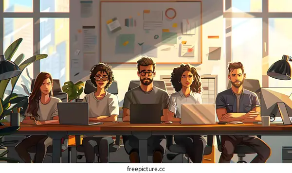 Team of Young Professionals Working at a Modern Office