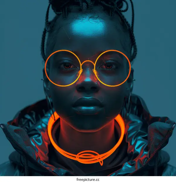 Black Woman with Neon Outline