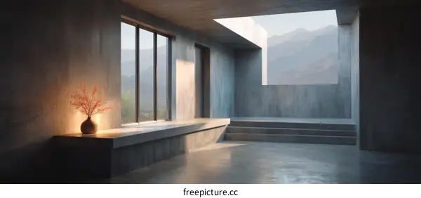 Modern Concrete Interior with Mountain View