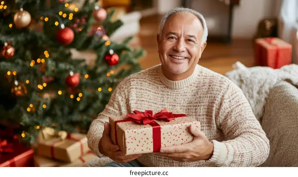 Christmas Gift Giving Senior Man