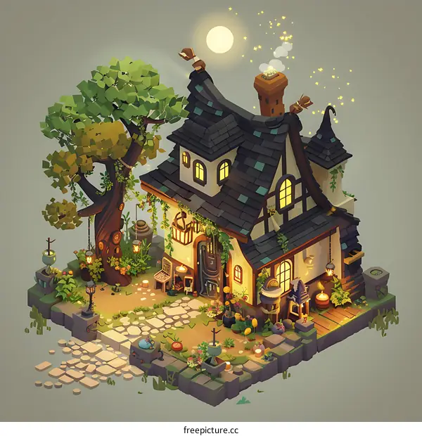 Fantasy Cottage Illustration With Magical Details