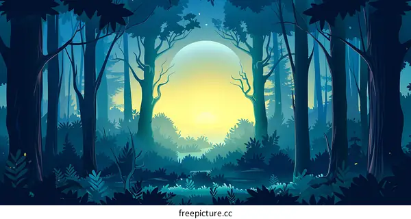 Forest Illustration With Blue And Yellow Colors
